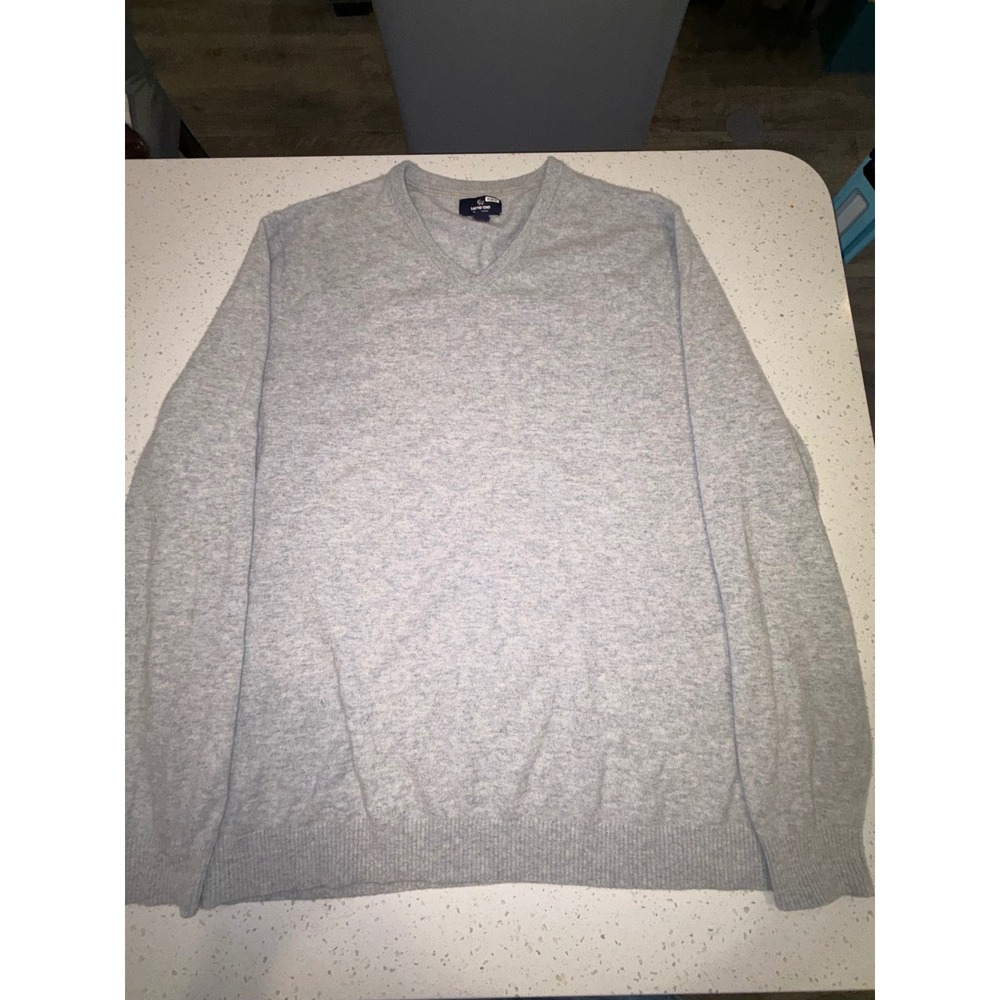 Lands End Mens XL Tall 100% Cashmere V-Neck Sweater Heather Gray 46-48 XL/T
